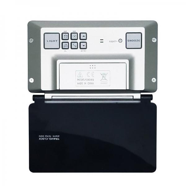 KLAREN Travel Alarm Clock - LCD Mini Digital Desk Folding Electronic Alarm with Backlight (Black)