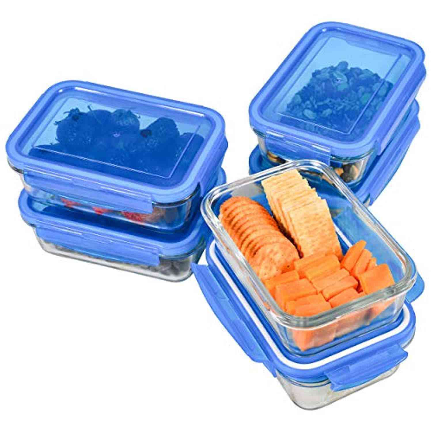 6-Pack, 28oz Glass Meal Prep Containers with BPA-Free Locking Lids by Elacra