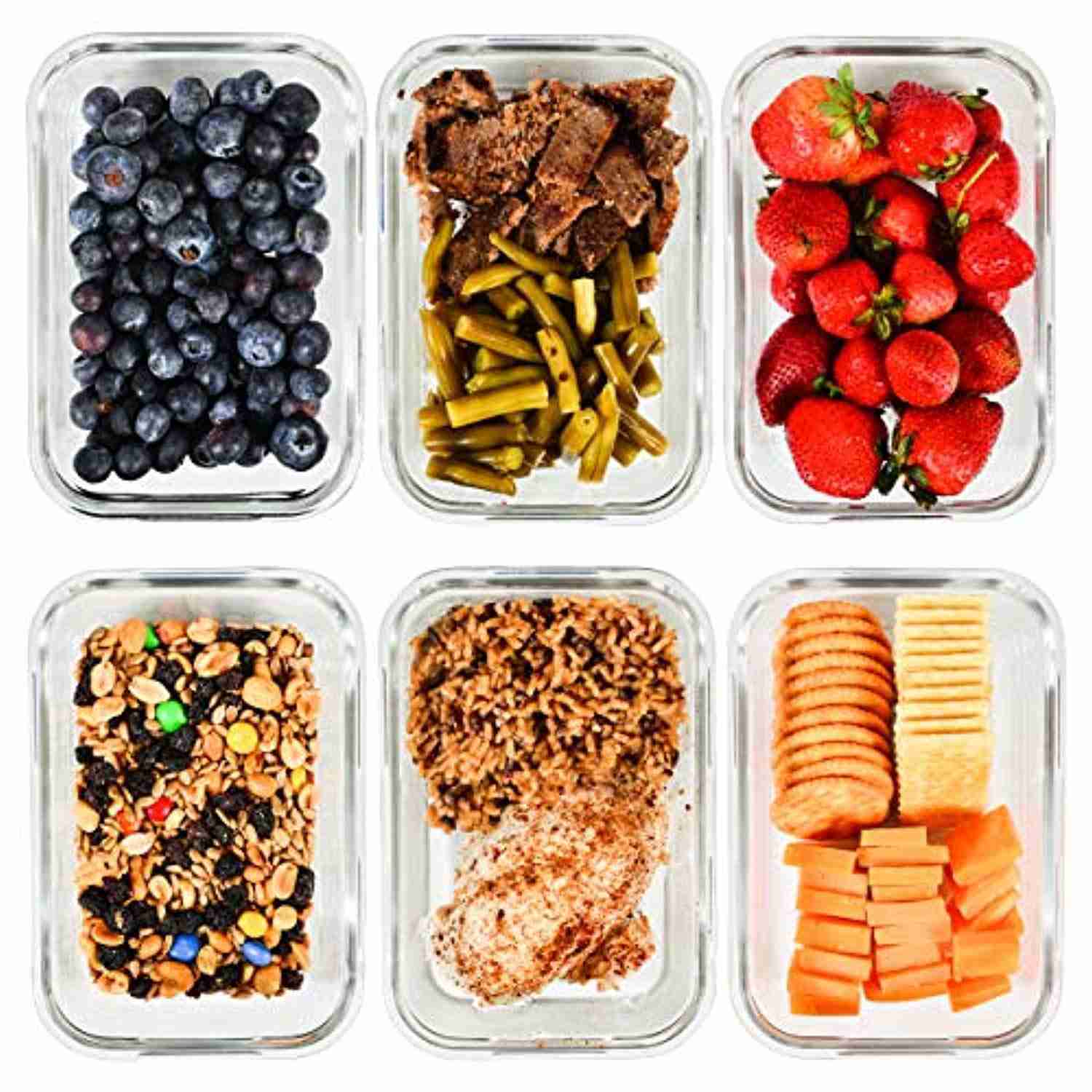 6-Pack, 28oz Glass Meal Prep Containers with BPA-Free Locking Lids by Elacra