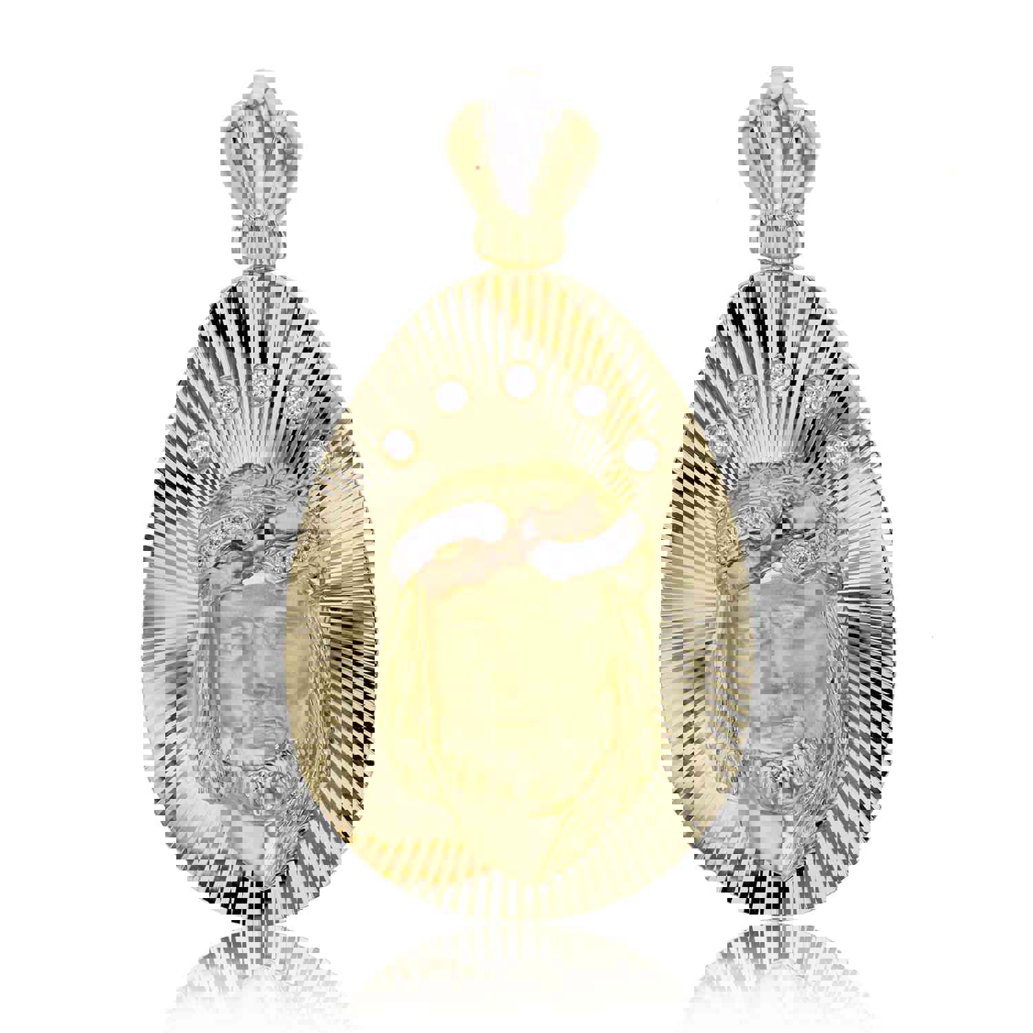 14K Gold Tricolor 52x28mm Jesus Medallion Pendant