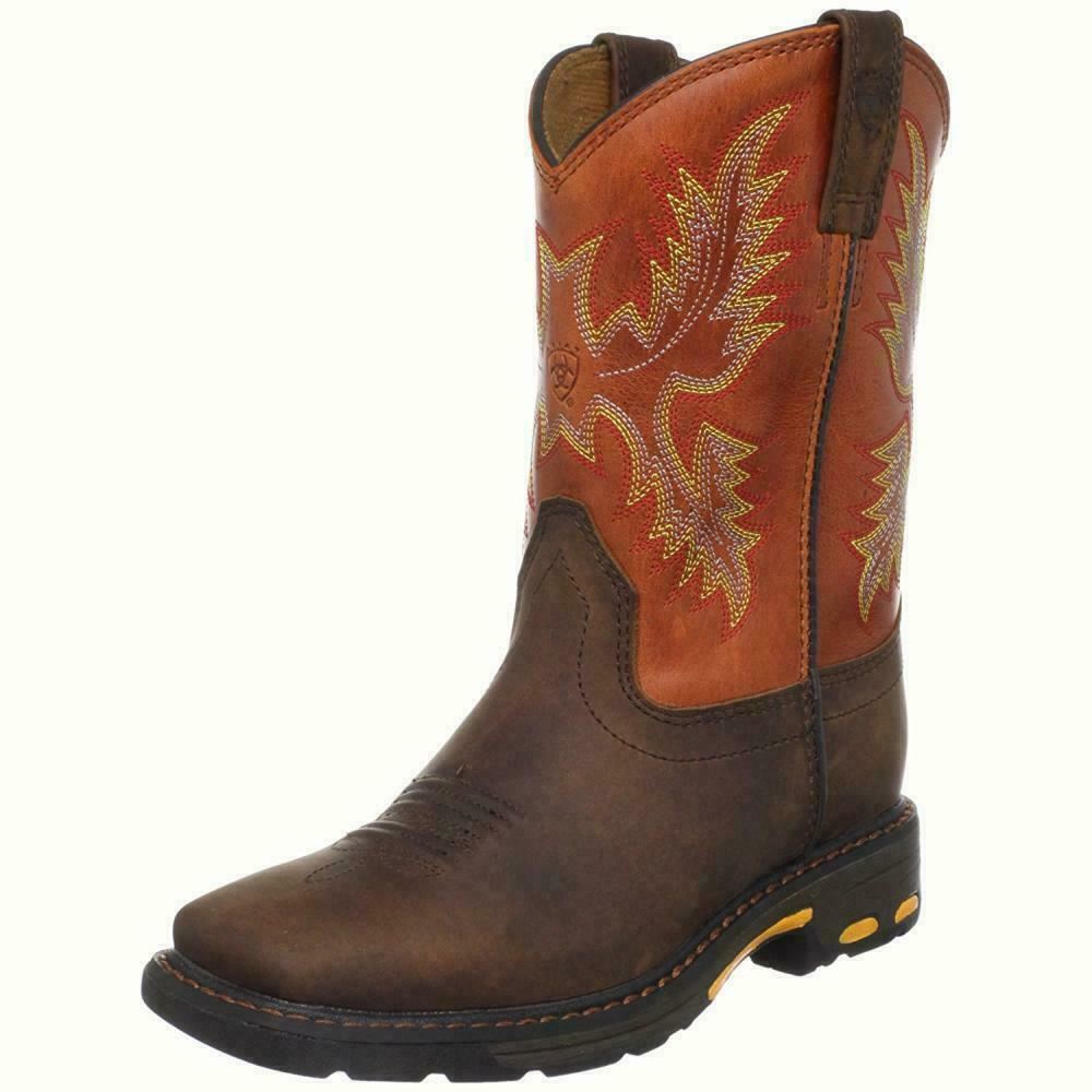 Ariat Workhog Pull-On Work Wide Square Toe Cowboy Boots for Kids