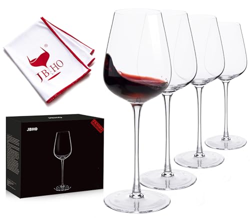 JBHO Hand Blown Italian Style Crystal Bordeaux Wine Glasses - Set of 4, 18 Ounce