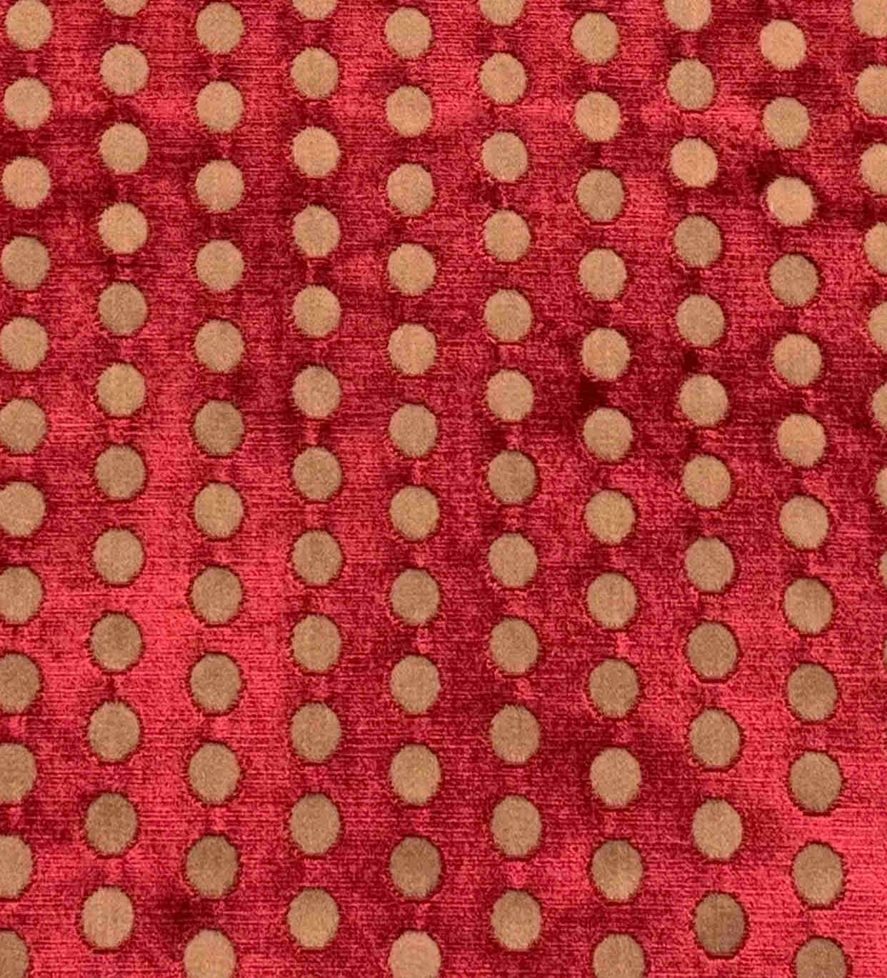 NEW! By the Roll (Wholesale): Prince Casper Designer Imported Italian Burnout Dot Chenille Velvet Fabric Upholstery Red