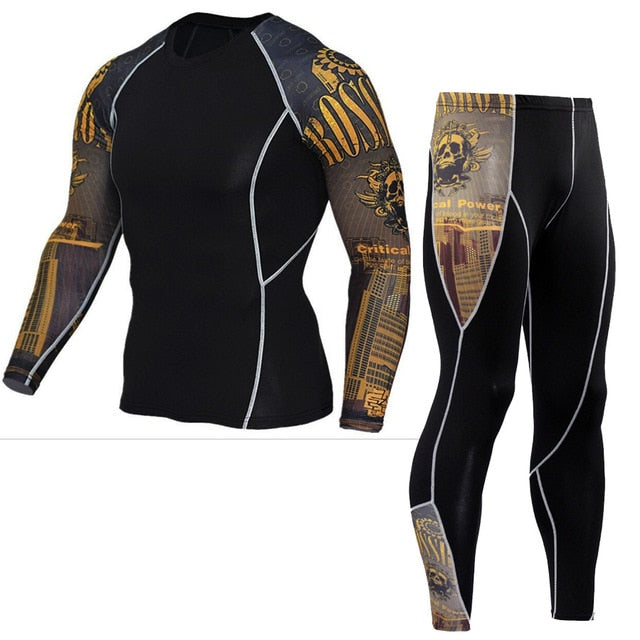 Plus Size 2pcs/set Men's Tracksuit Sport Suit Gym Fitness Compression Clothing