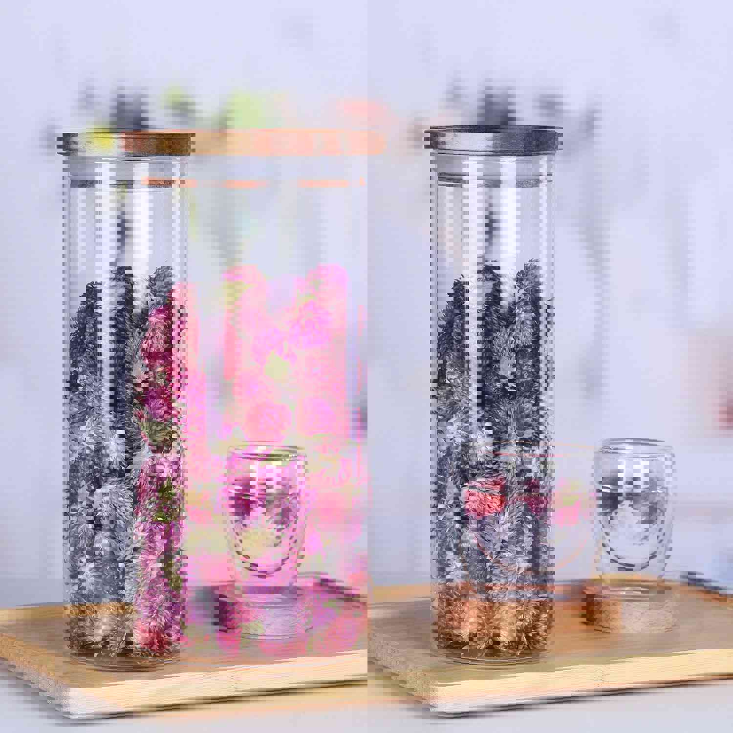 KKC Clear Glass Canisters with Airtight Wood Lids for Food Storage, BPA Free, 39 Floz