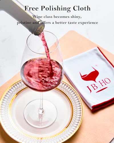 JBHO Hand Blown Italian Style Crystal Bordeaux Wine Glasses - Set of 4, 18 Ounce