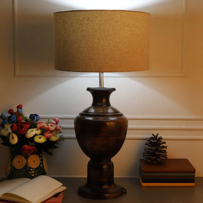 BTR CRAFTS Spotted Wooden Big Matki Table Lamp (Bulb not Included)
