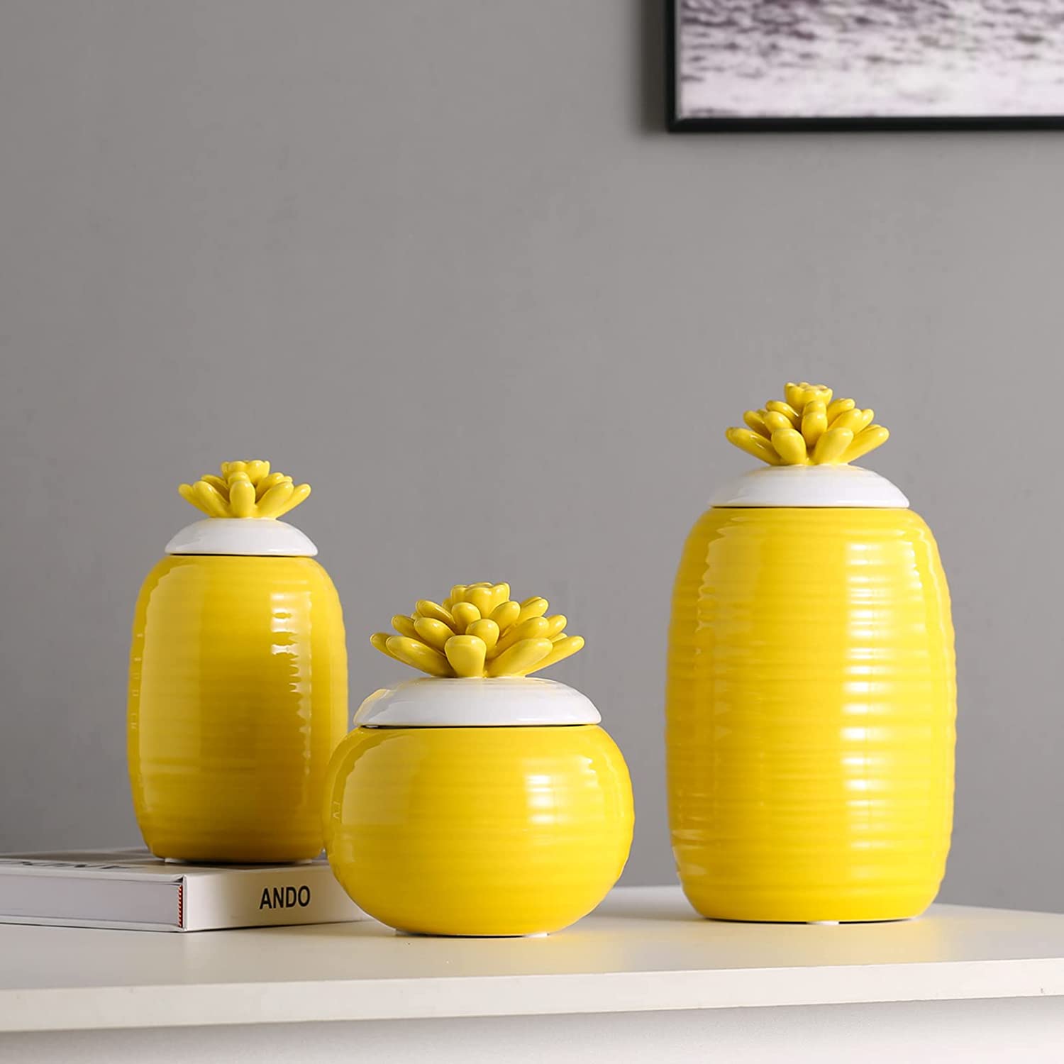 Ceramic Food Storage Jar with Airtight Lid - 3-Piece Set