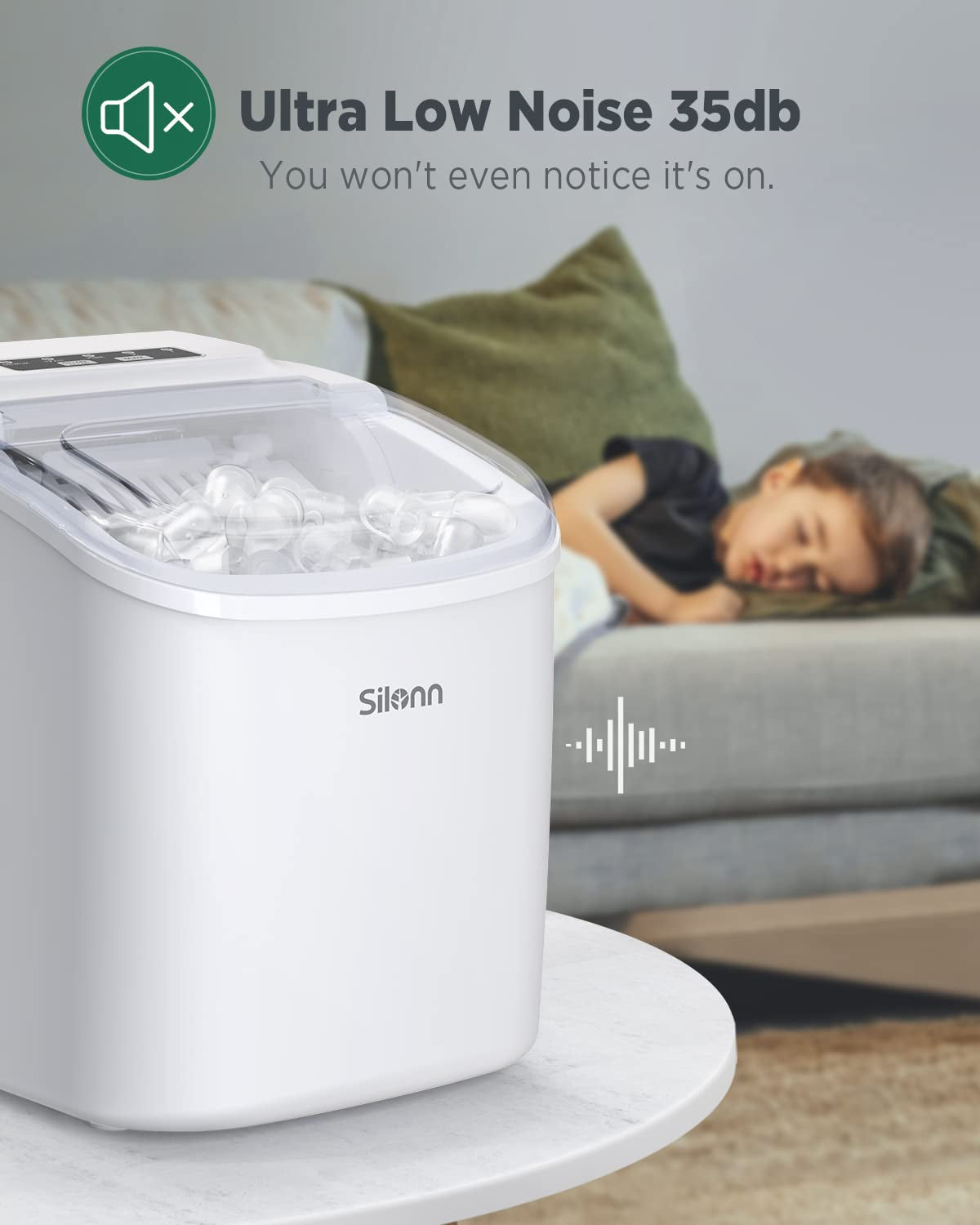 Countertop Ice Maker - 9 Cubes in 6 Mins, 26Lbs/24Hrs, Self-Cleaning with Ice Scoop & Basket, 2 Sizes Bullet Ice, White