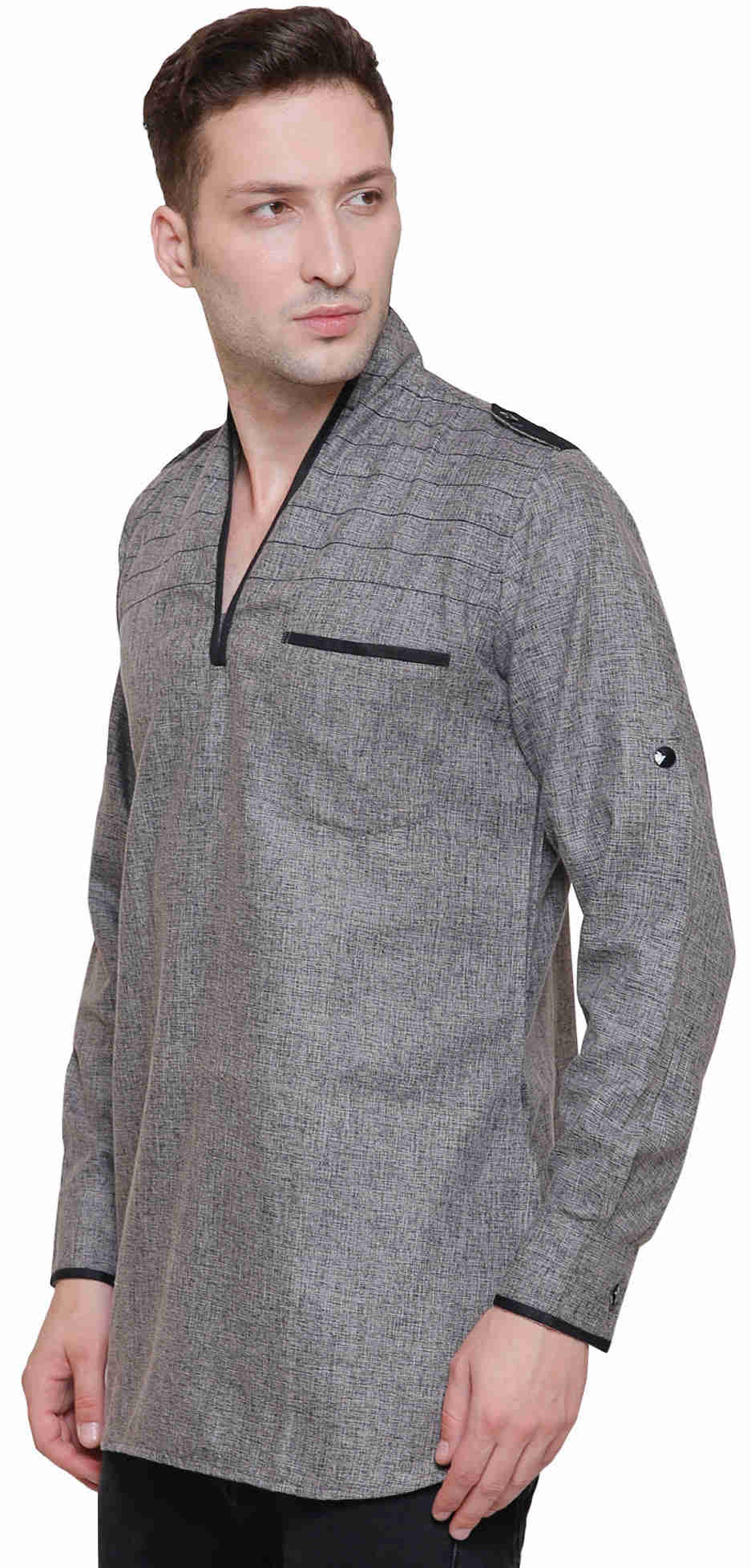 Cotton Men's Short Kurta Shirt - Traditional Indian Ethnic Wear (Grey)