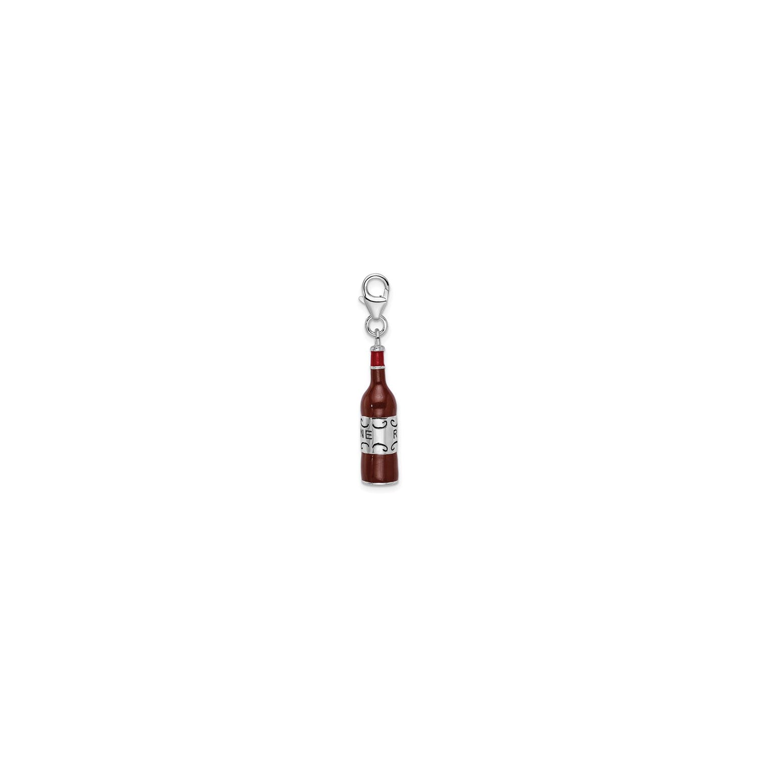 Red Wine Bottle Enamel Pendant (Sterling Silver)