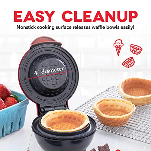 Dash Mini Waffle Bowl Maker - Red, for Breakfast, Burritos, Ice Cream & More