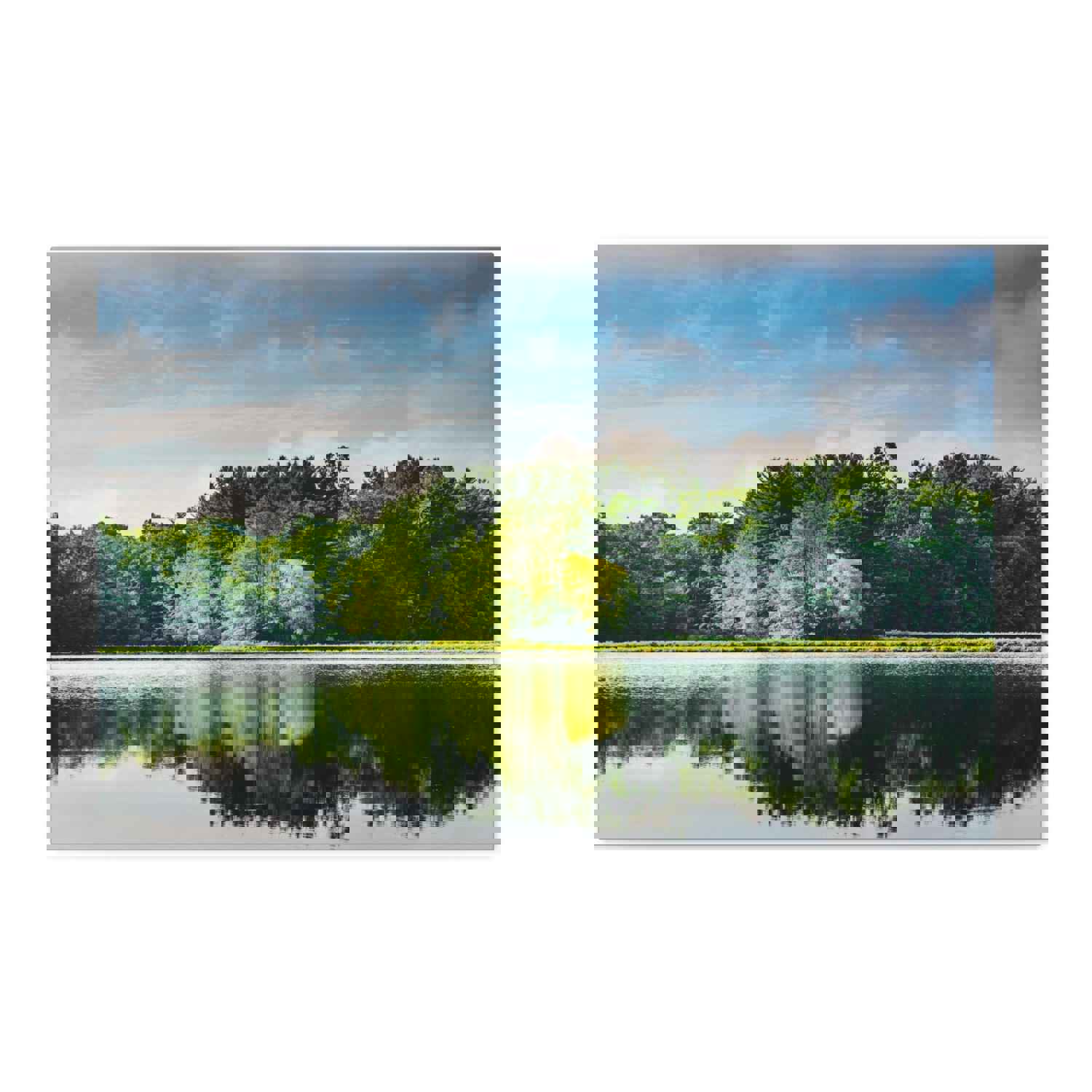 Green Forest Clear Lake Reflection Nature Wilderness Photography Canvas Wall Art