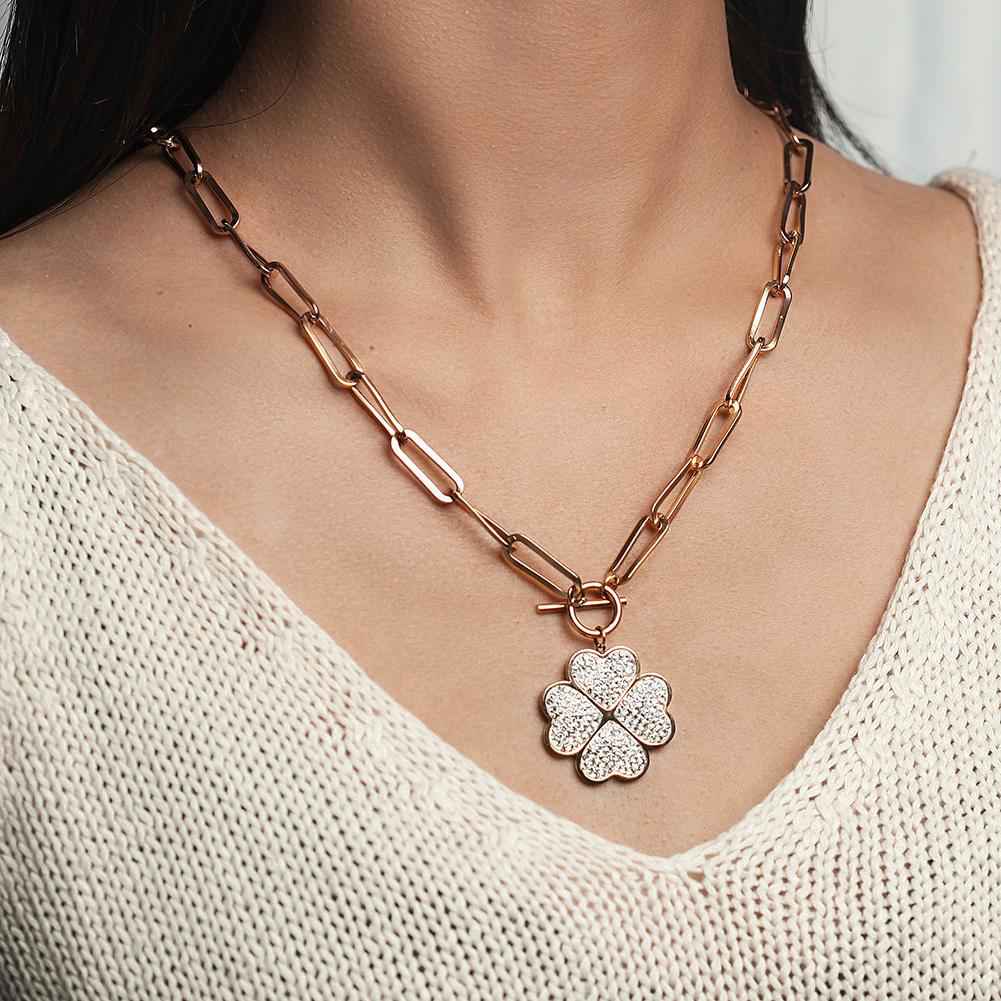 Lucky Four-Leaf Pendant Necklace - Elegant Rose Gold Jewelry for Women