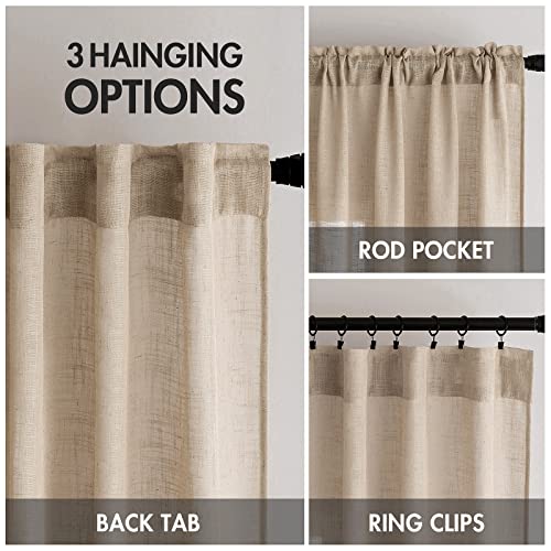 MIULEE Camel Beige Linen Curtains - 84 Inch Length, Semi-Sheer Light Filtering, Farmhouse Decor (2 Panels)
