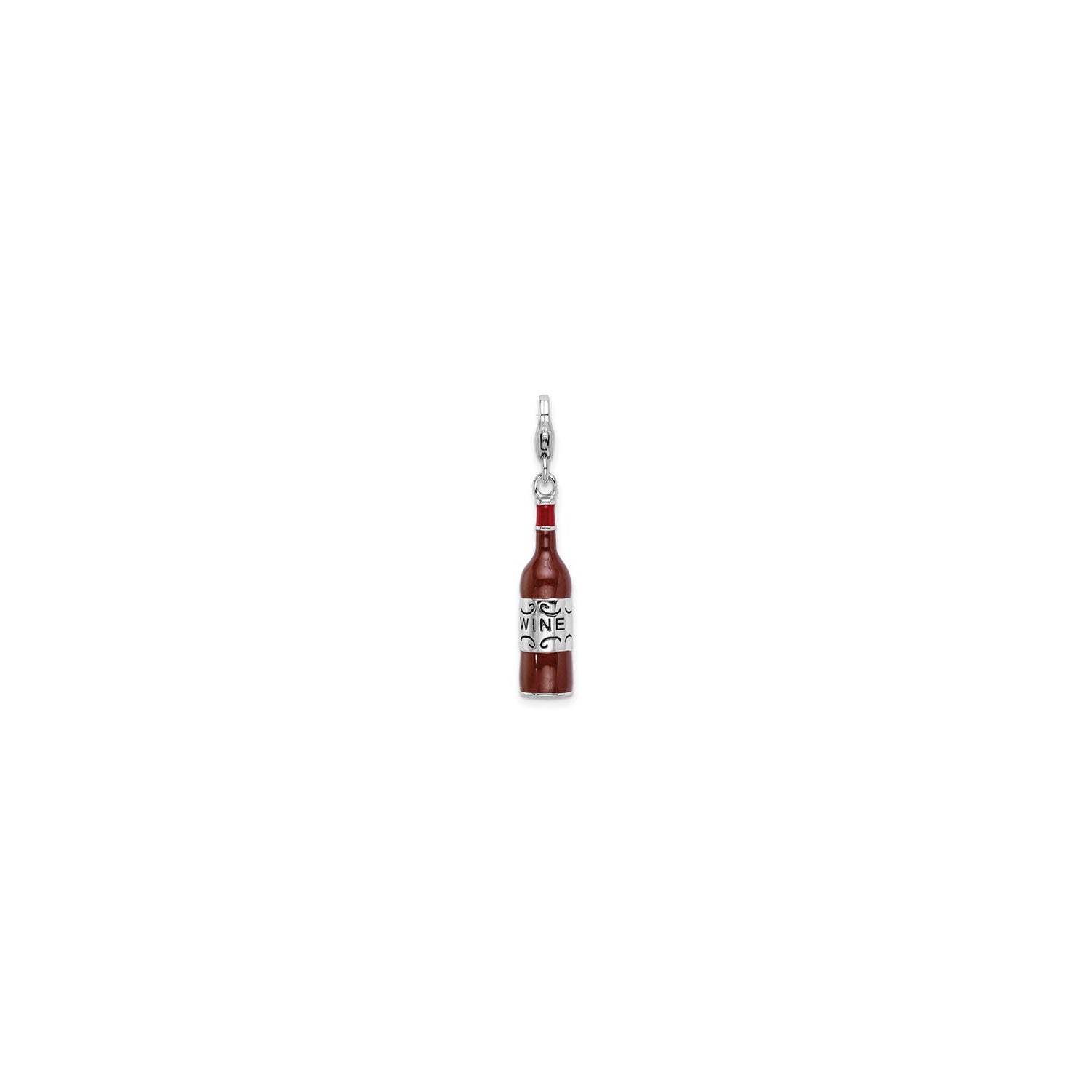 Red Wine Bottle Enamel Pendant (Sterling Silver)