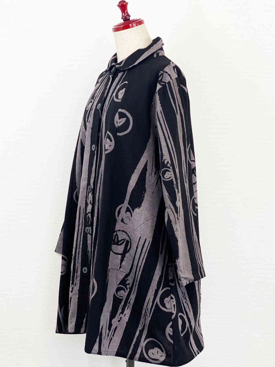 Round Collar Jacket - Prosperity Print - Black