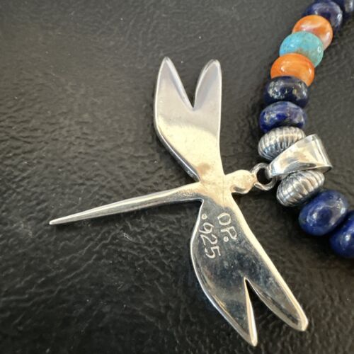 Dragonfly Sterling Silver Turquoise Spiny Inlay MultiColor Pendant