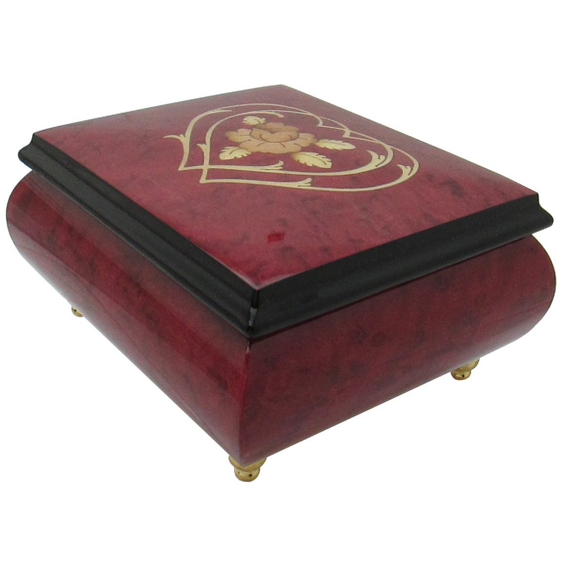 Italian Music Box, 5, Red Wine with Heart Floral Inlay