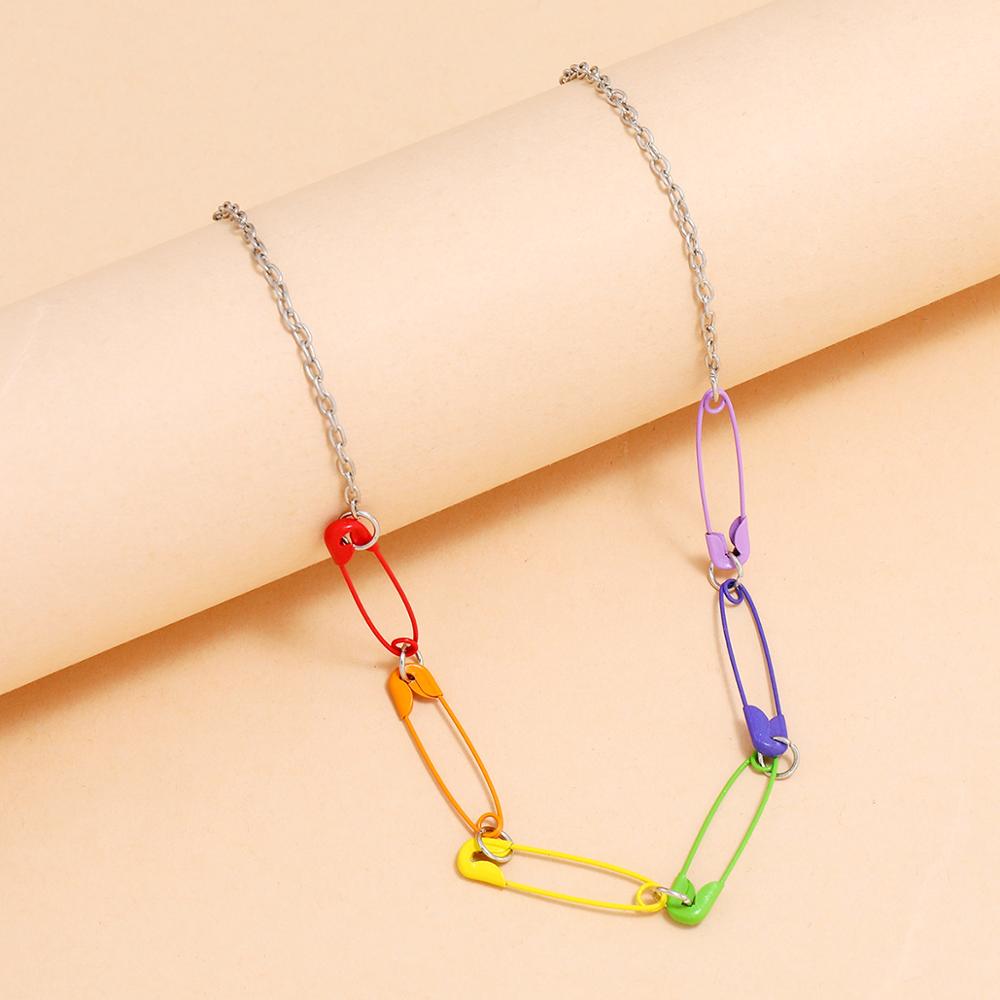 Harajuku Colorful Paper Clip Pin Pendant Necklace - Vintage Punk Choker for Women