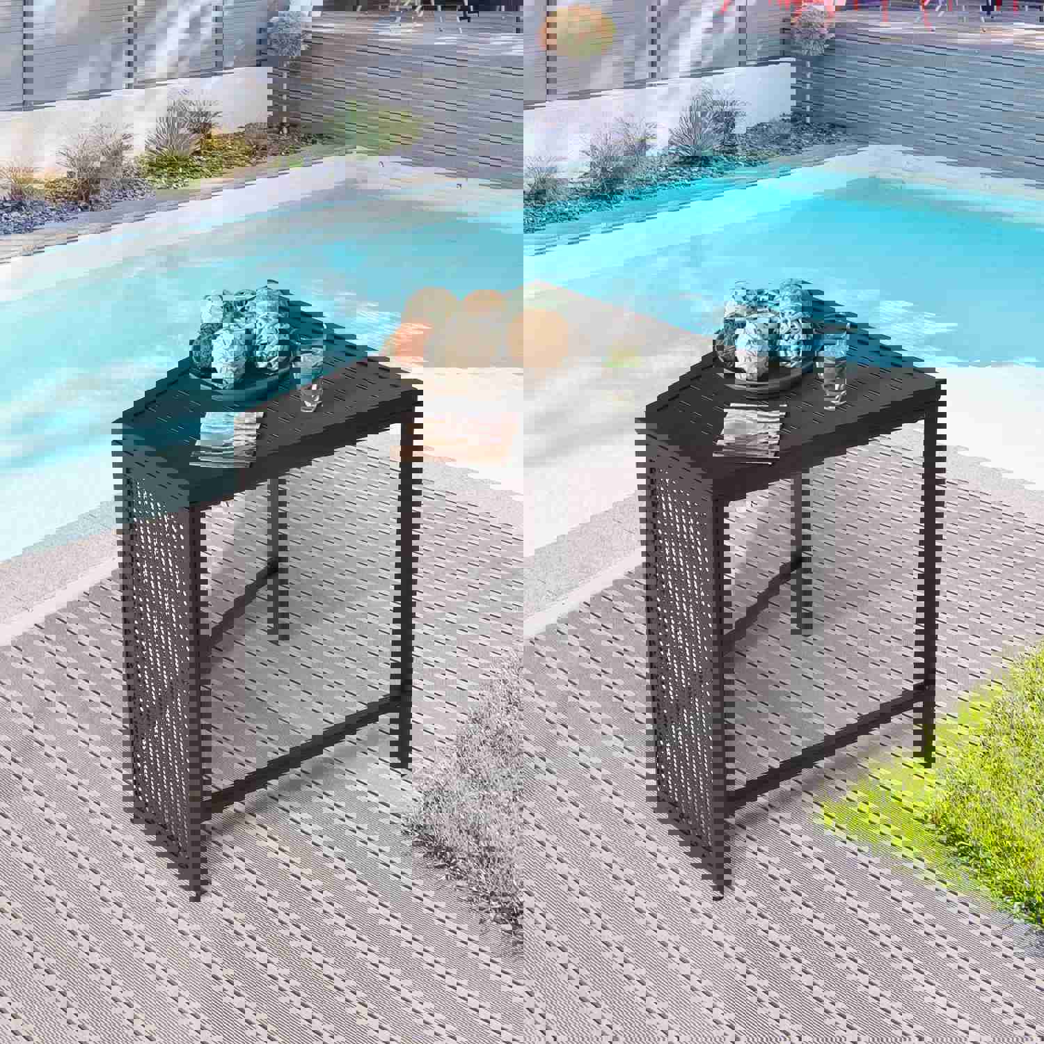 Outdoor Trapezoid Metal Side Table Patio Wedge All Weather End Table, Black