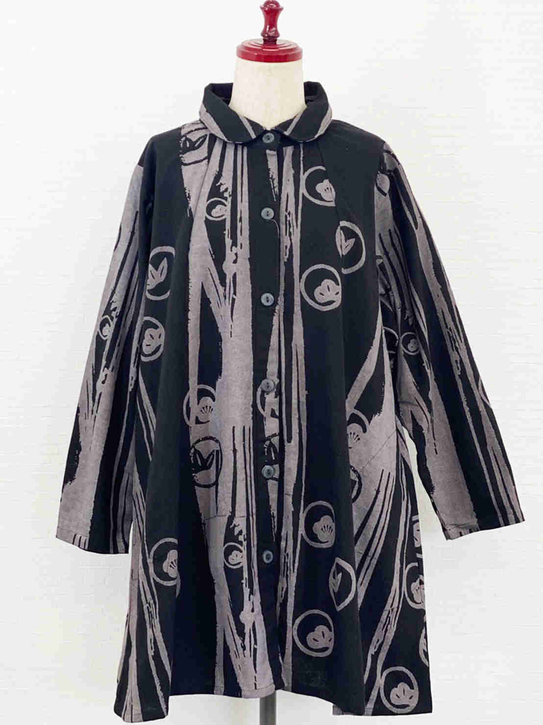 Round Collar Jacket - Prosperity Print - Black
