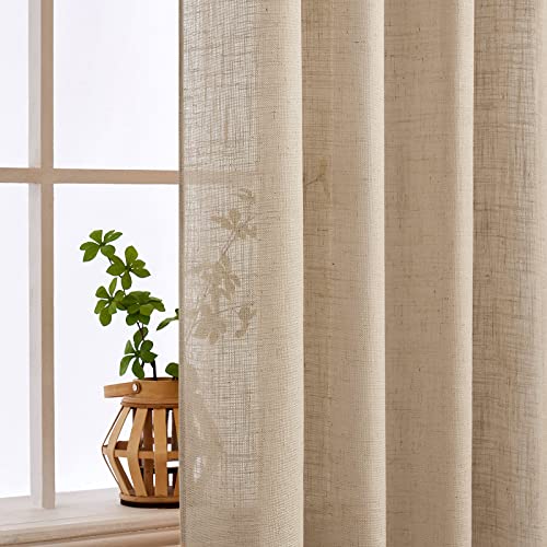 MIULEE Camel Beige Linen Curtains - 84 Inch Length, Semi-Sheer Light Filtering, Farmhouse Decor (2 Panels)