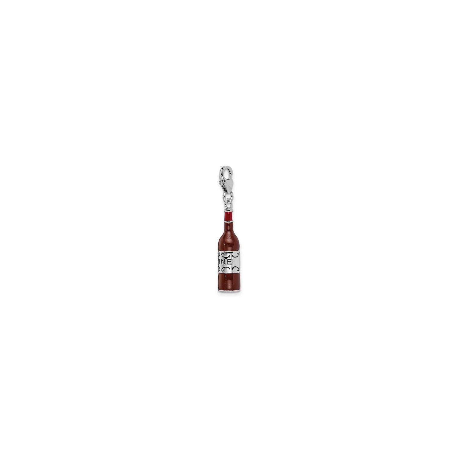 Red Wine Bottle Enamel Pendant (Sterling Silver)