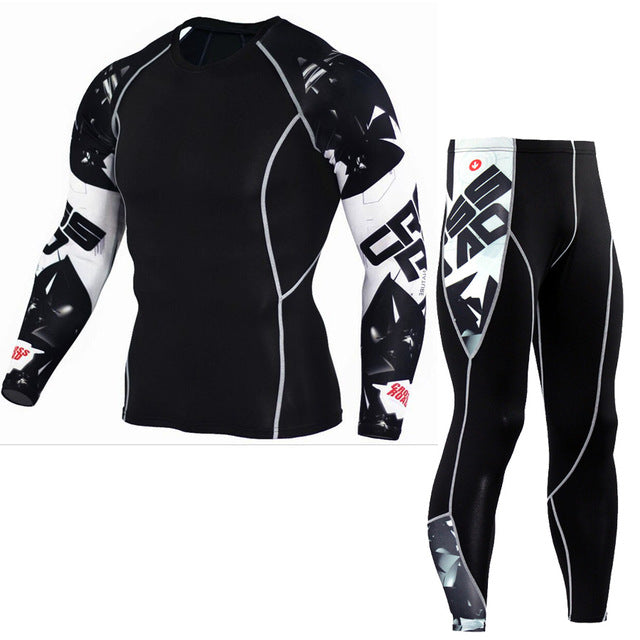 Plus Size 2pcs/set Men's Tracksuit Sport Suit Gym Fitness Compression Clothing