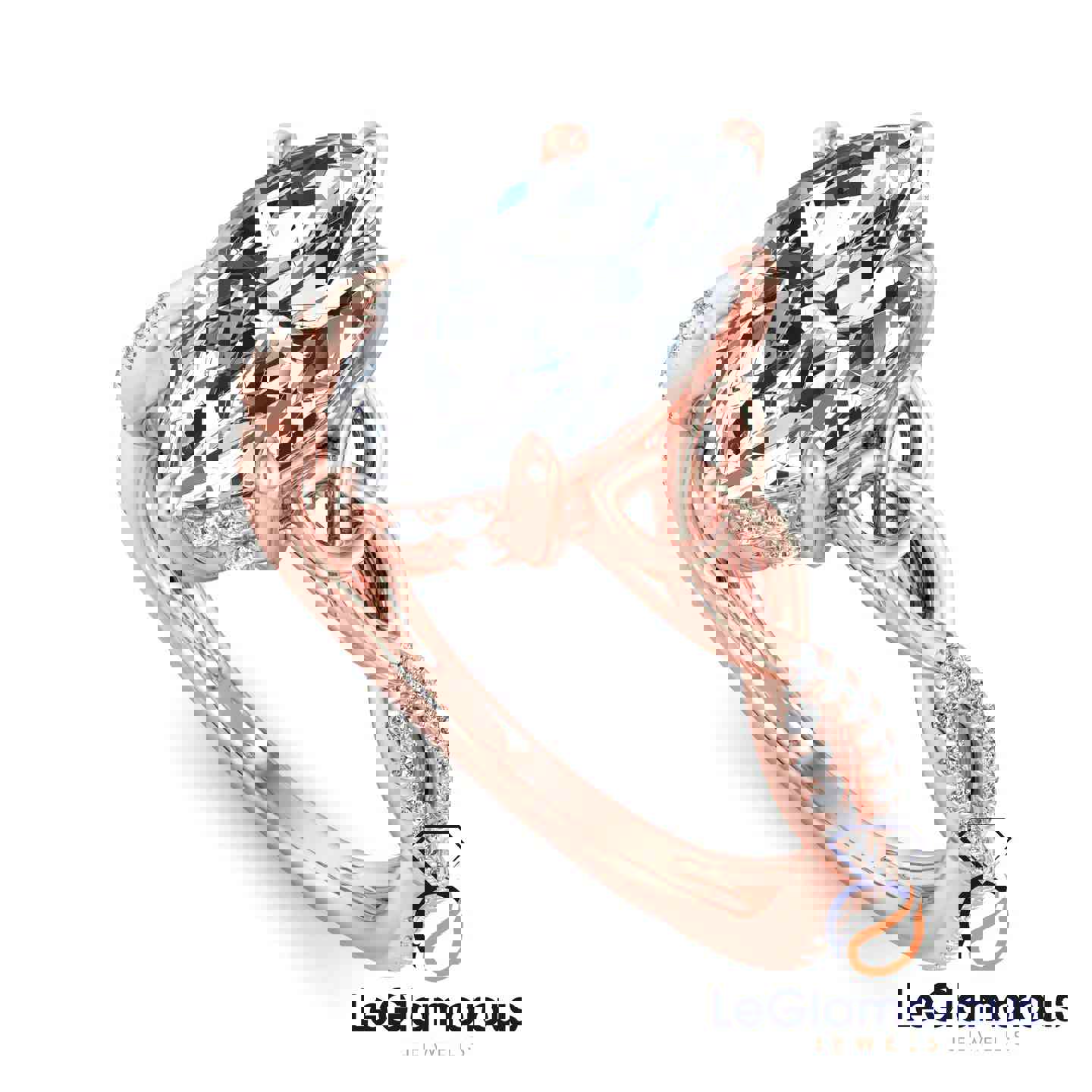 Hidden Halo Marquise Cut Pave Style Lab Grown Diamond Engagement Ring