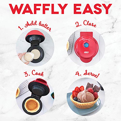 Dash Mini Waffle Bowl Maker - Red, for Breakfast, Burritos, Ice Cream & More
