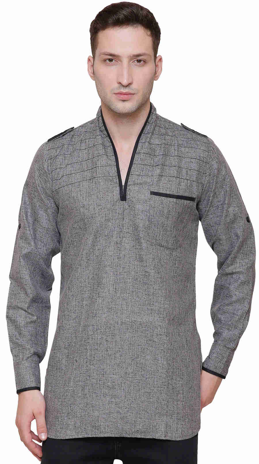 Cotton Men's Short Kurta Shirt - Traditional Indian Ethnic Wear (Grey)