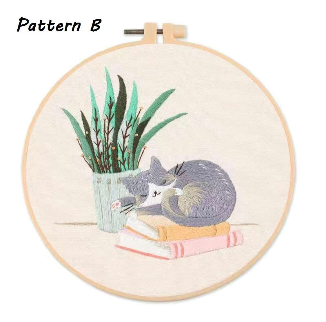 Mischievous Cat Floral Embroidery Kit for All Skill Levels