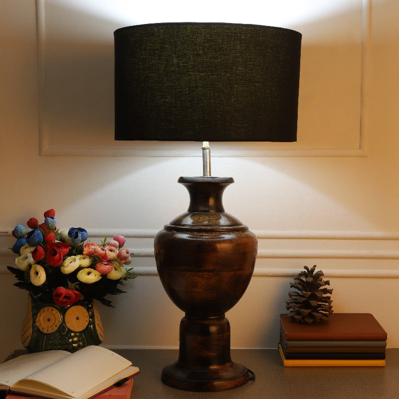 BTR CRAFTS Spotted Wooden Big Matki Table Lamp (Bulb not Included)