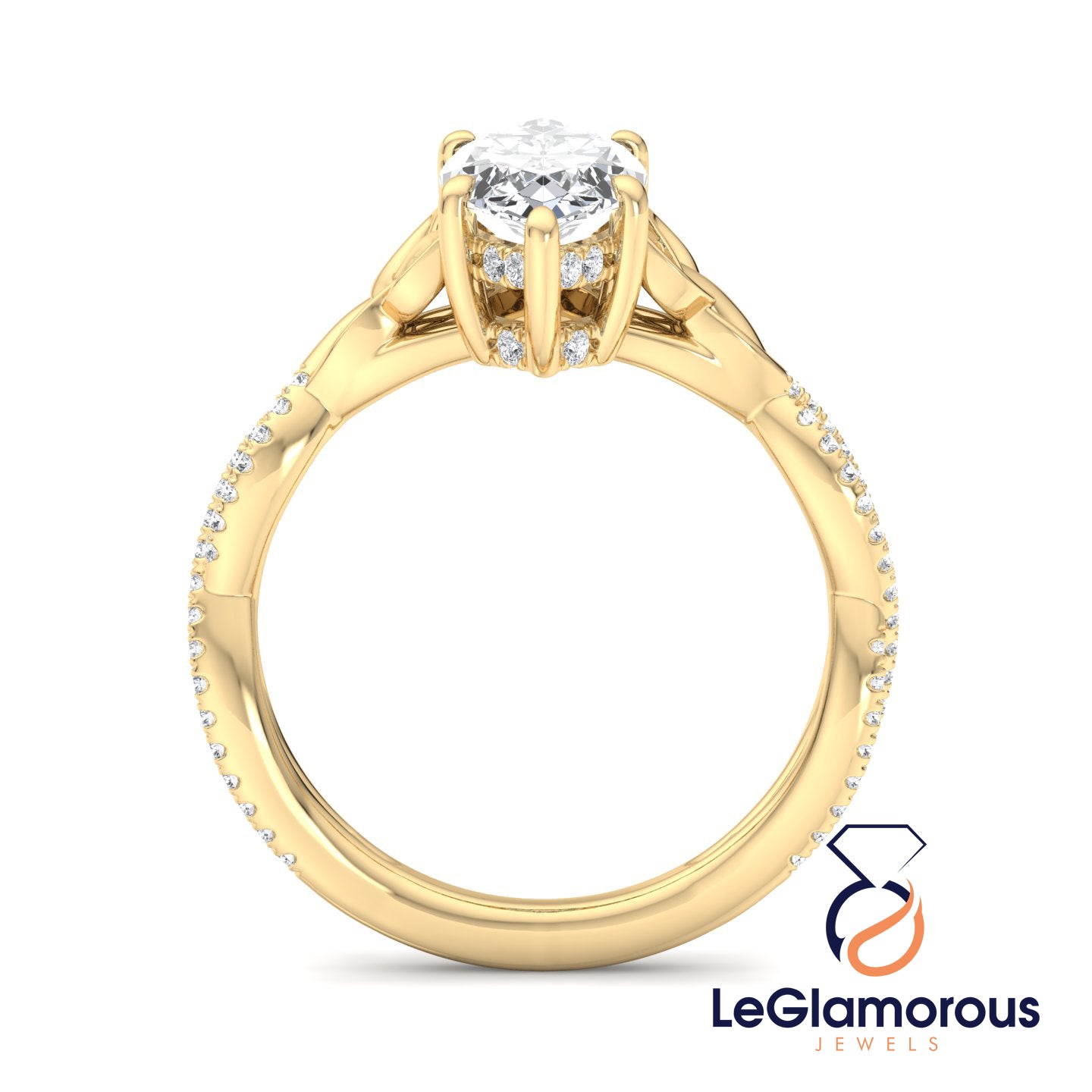 Hidden Halo Marquise Cut Pave Style Lab Grown Diamond Engagement Ring