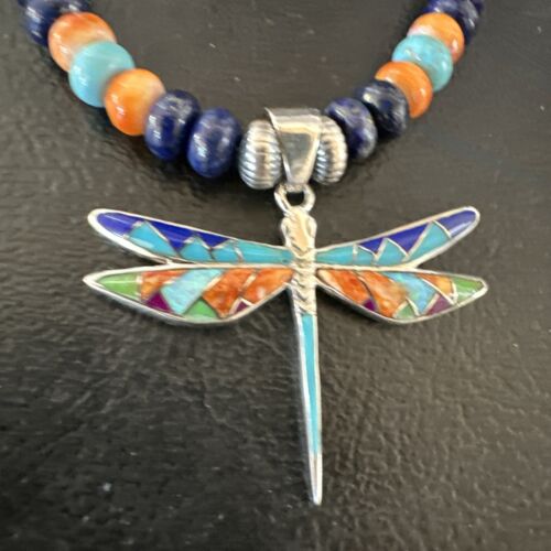Dragonfly Sterling Silver Turquoise Spiny Inlay MultiColor Pendant