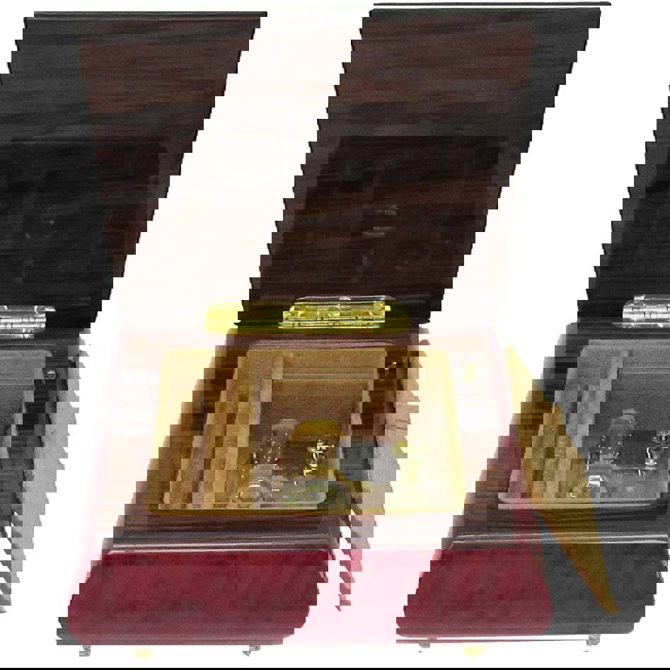 Italian Music Box, 5, Red Wine with Heart Floral Inlay