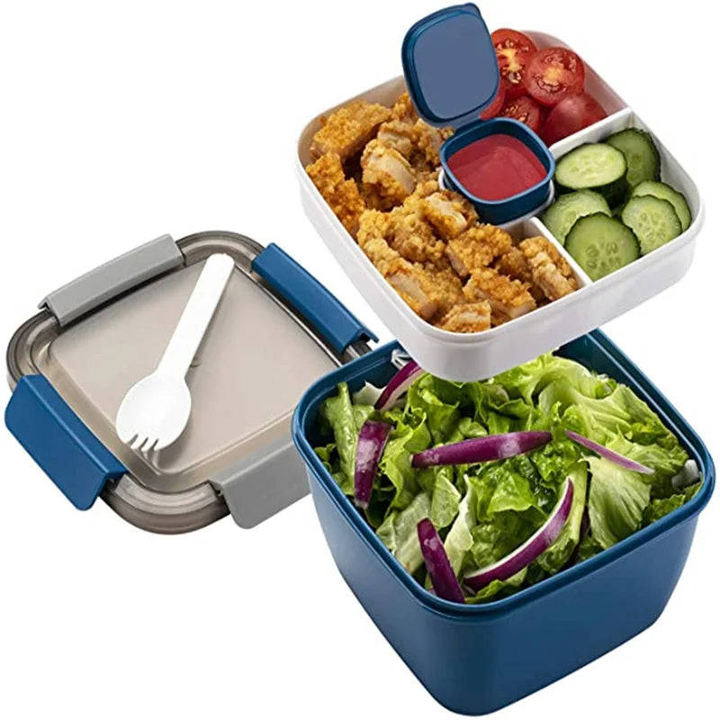 2 Compartments Large Bento Food Container with Dressing Cup