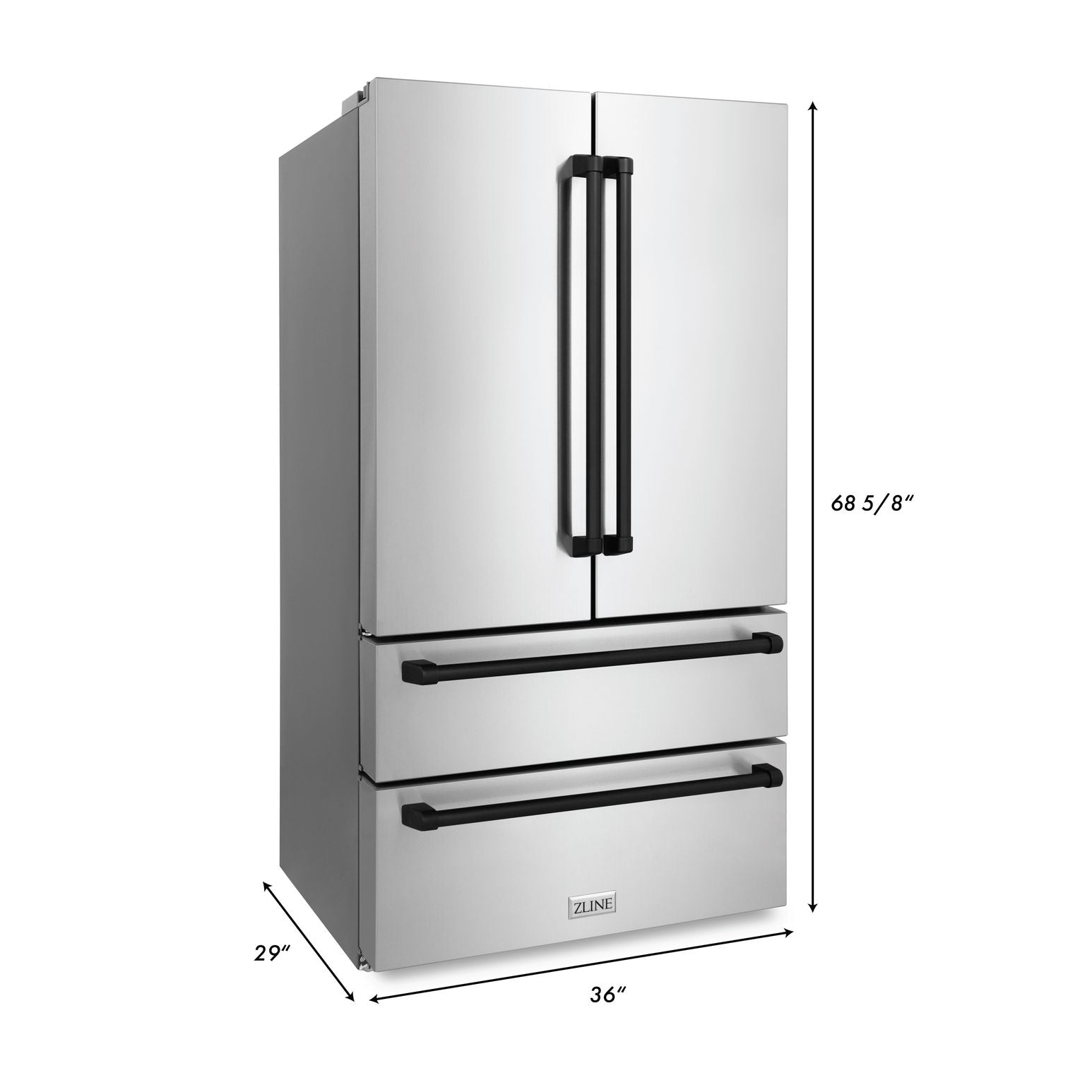 ZLINE 36 In. Autograph 22.5 cu. ft. Refrigerator with Ice Maker in Fingerprint Resistant Stainless Steel and Matte Black Accents