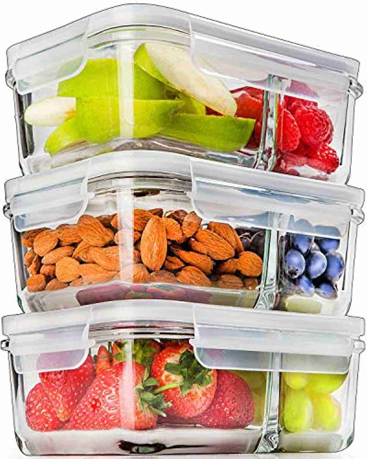 3-Piece Glass Meal Prep Containers with 2 Compartments - 29oz