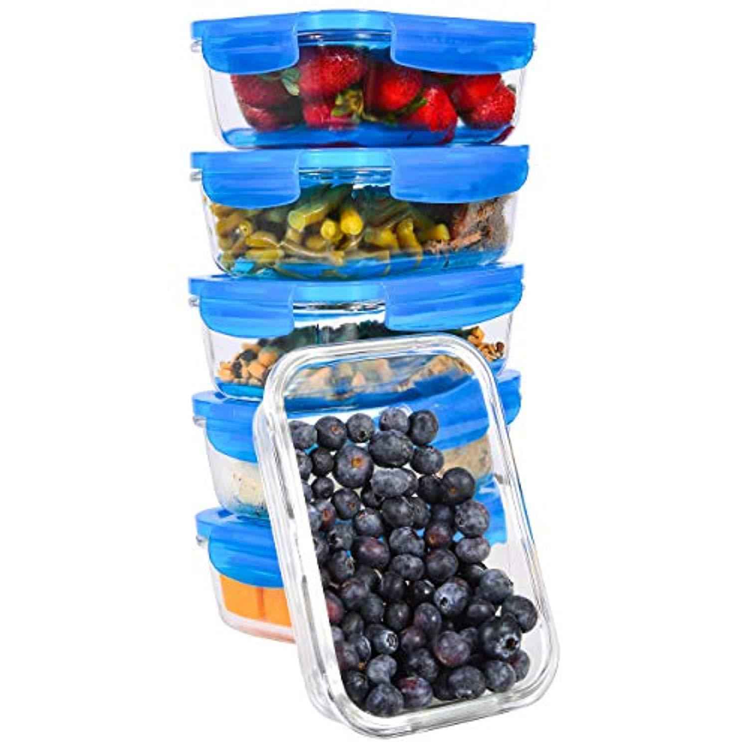 6-Pack, 28oz Glass Meal Prep Containers with BPA-Free Locking Lids by Elacra