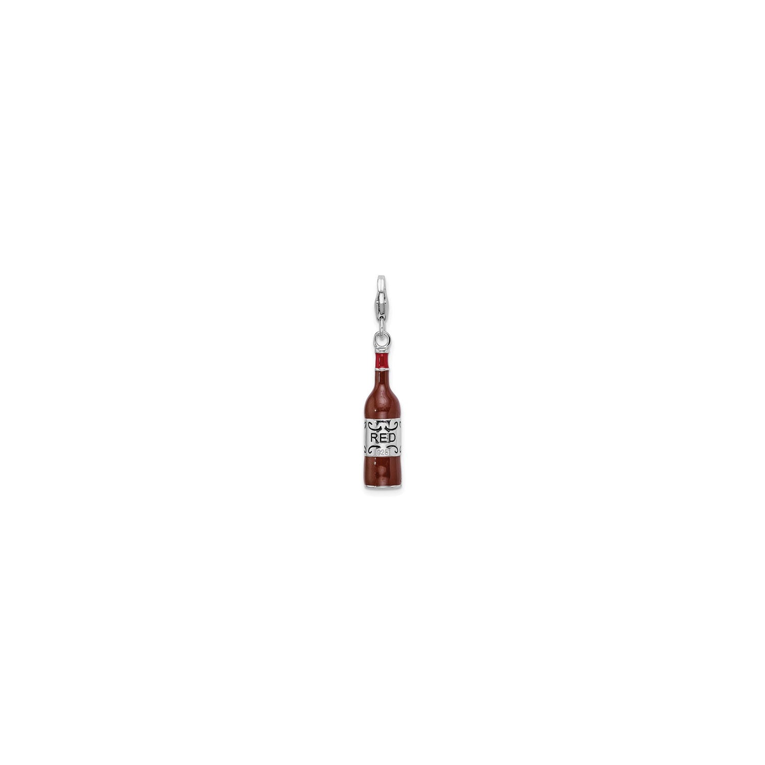 Red Wine Bottle Enamel Pendant (Sterling Silver)