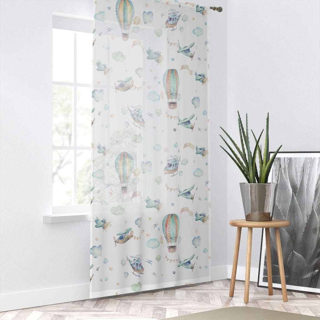Airplane Sheer Curtain Single Panel - Up in the Sky Nursery Decor