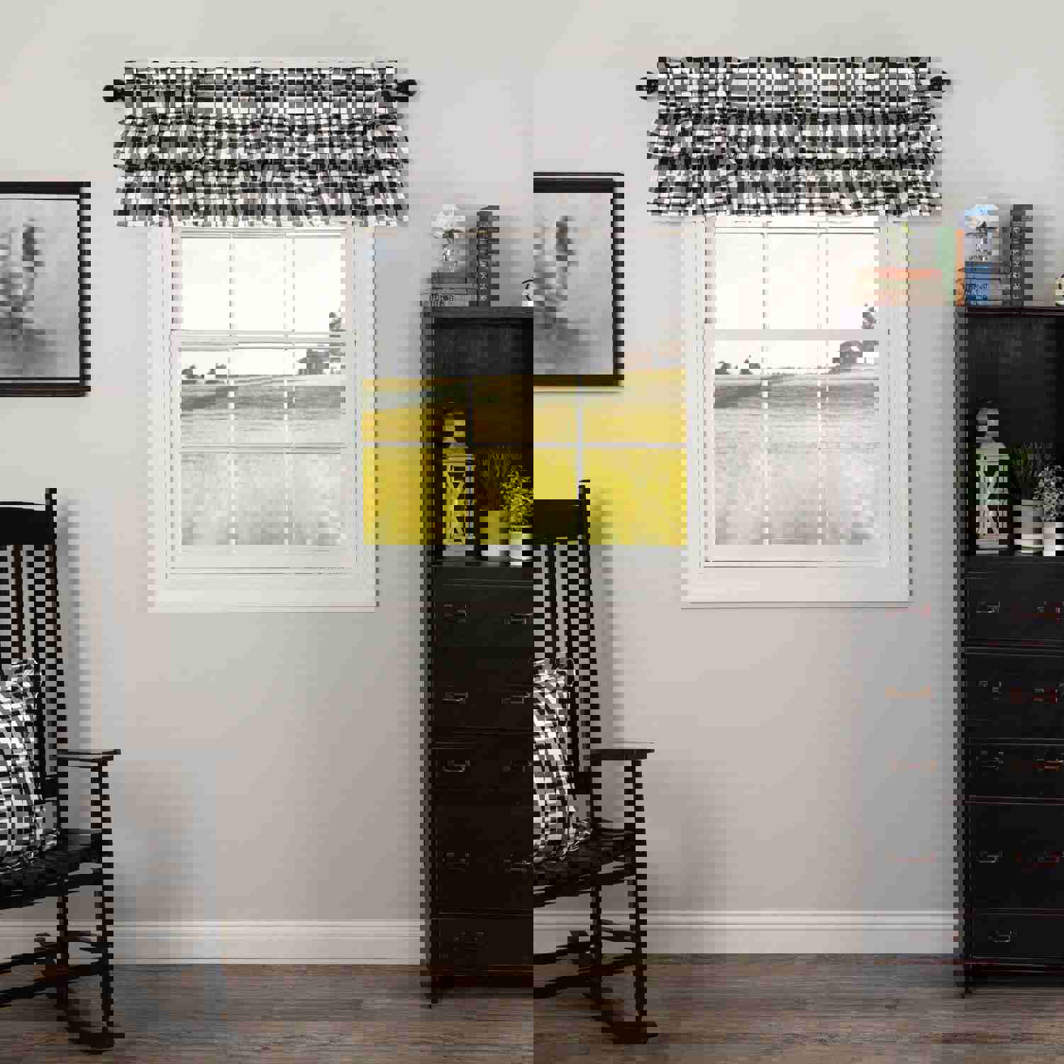 Annie Buffalo Black Check Ruffled Valance 16x60 - Farmhouse Style Window Decoration