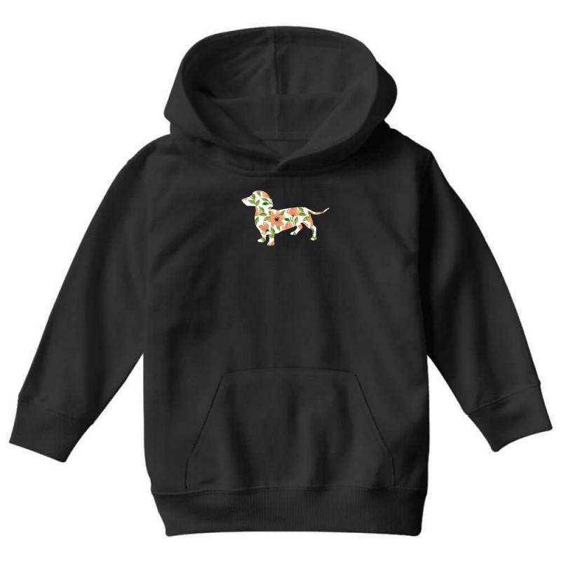 Dachshund Flower Youth Hoodie by MDK ART