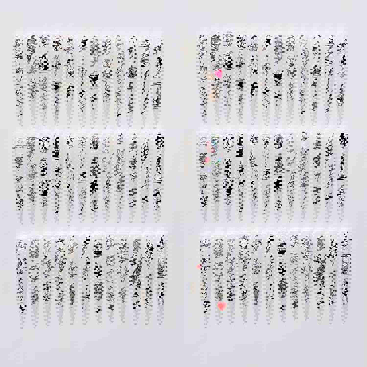 NAIL ANGEL 12 Sheets Nail Art Adhesive Sticker Sheets - Black Crown, Beauty Flower, Butterfly Shapes