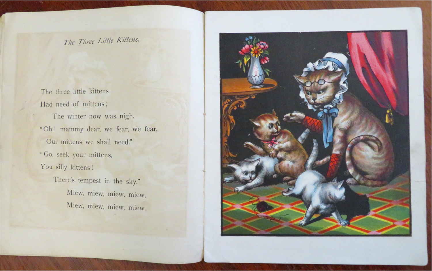 Three Little Kittens c. 1870 McLoughlin Brothers Illustrated Children's Book