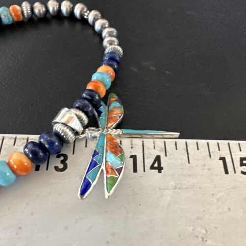Dragonfly Sterling Silver Turquoise Spiny Inlay MultiColor Pendant