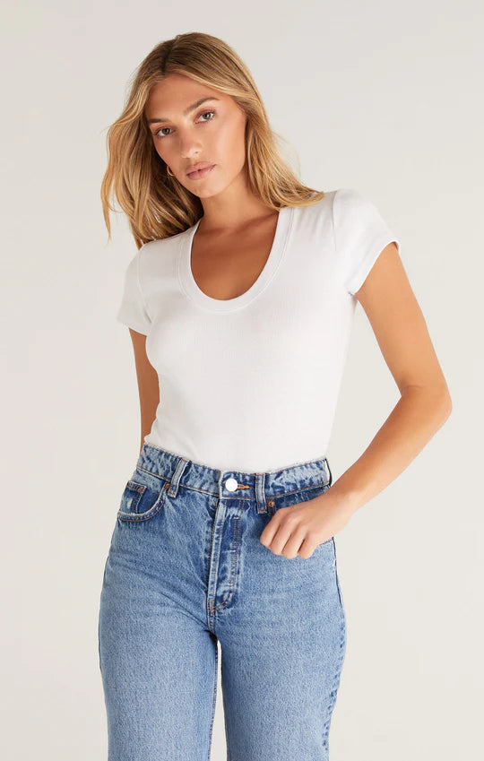 Z SUPPLY Sirena Tee - Ultra-Luxe Feather Rib Cap Sleeve Tee