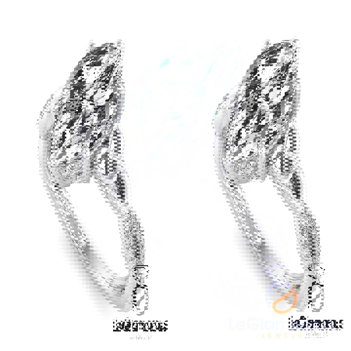 Hidden Halo Marquise Cut Pave Style Lab Grown Diamond Engagement Ring